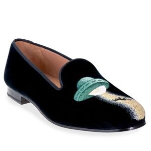 Stubbs and Wootton Women's Black Velvet Loafers